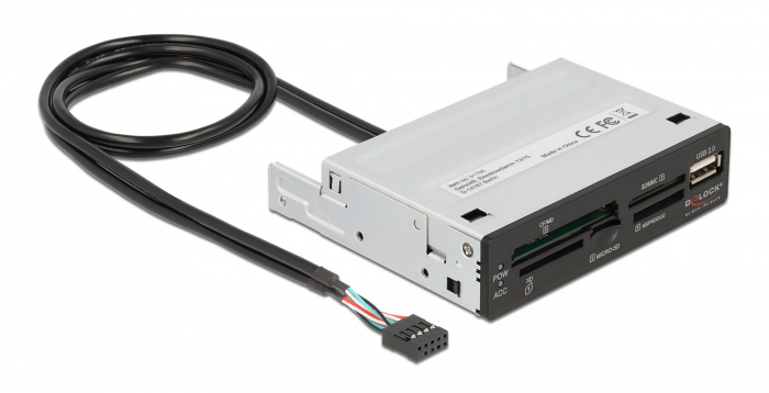 DELOCK USB 9-pin card reader 91708, CF/SD/XD/MS/Micro SD/USB, 3.5" bay 1 DELOCK USB 9-pin card reader 91708
