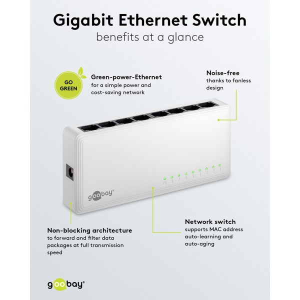 Goobay Gigabit Ethernet Switch 8 Θυρών 64564 Λευκό 8 Goobay Gigabit Ethernet Switch 8 Θυρών 64564 Λευκό - Image 8