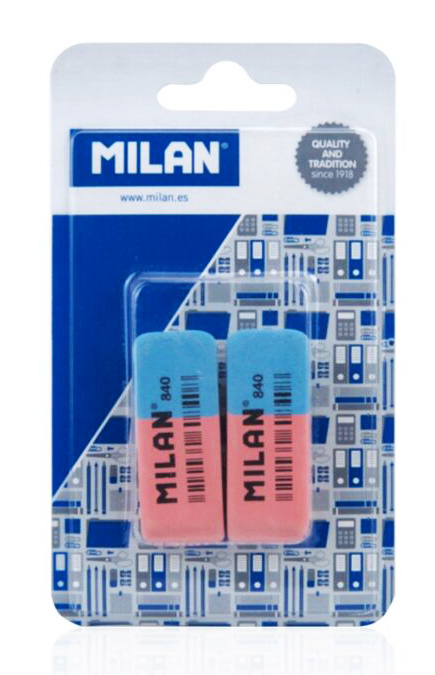 MILAN γόμα 620 BCM10100MP για μολύβι και στυλό, 53 x 20 x 8mm, σετ 2τμχ 1 MILAN γόμα 620 BCM10100MP για μολύβι και στυλό