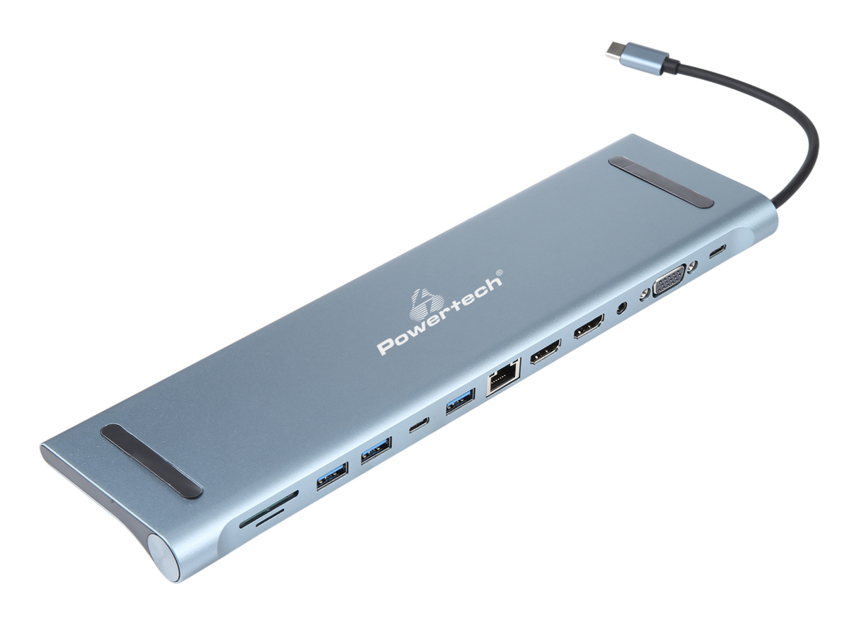 POWERTECH docking station BYL-2003U2, 12 θυρών, βάση laptop, USB-C, γκρι 1 POWERTECH docking station BYL-2003U2