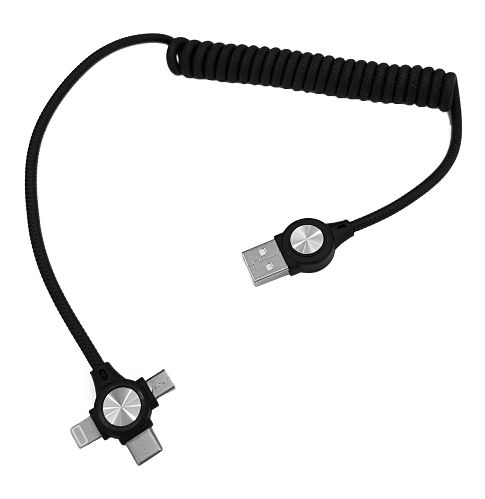 POWERTECH καλώδιο USB σε 3 in 1 CAB-U114, 12W, σπιράλ, έως 1m, μαύρο 1 POWERTECH καλώδιο USB σε 3 in 1 CAB-U114