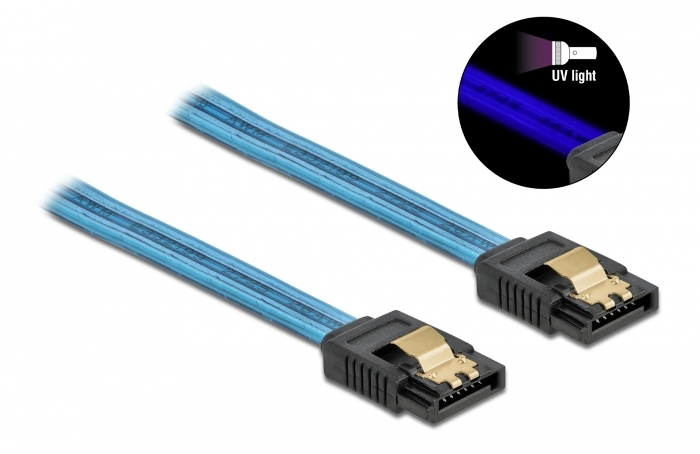 POWERTECH Καλώδιο SATA III 7pin CAB-W037, με UV επίστρωση, 0.7m, μπλε 1 POWERTECH Καλώδιο SATA III 7pin CAB-W037