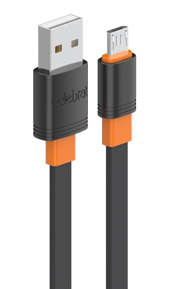 CELEBRAT καλώδιο micro USB σε USB CB-33M, flat, 2.1A, 1m, μαύρο 1 CELEBRAT καλώδιο micro USB σε USB CB-33M