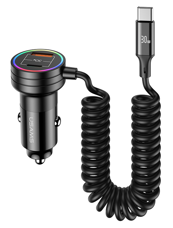 USAMS φορτιστής αυτοκινήτου US-CC167 με καλώδιο, USB/USB-C, 60W, μαύρος 1 USAMS φορτιστής αυτοκινήτου US-CC167 με καλώδιο
