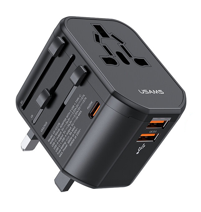USAMS φορτιστής/αντάπτορας πρίζας US-CC179, USB-C & 2x USB, universal, 20W, μαύρος 1 USAMS φορτιστής/αντάπτορας πρίζας US-CC179