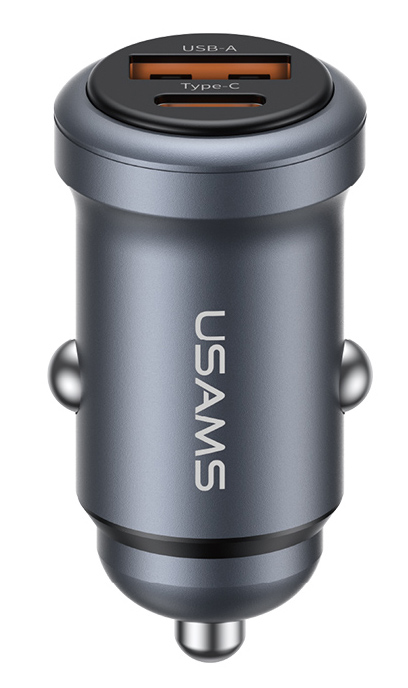 USAMS φορτιστής αυτοκινήτου CC322, USB & USB-C, 30W, γκρι 1 USAMS φορτιστής αυτοκινήτου CC322