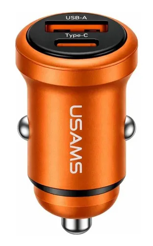USAMS φορτιστής αυτοκινήτου CC322, USB & USB-C, 30W, πορτοκαλί 1 USAMS φορτιστής αυτοκινήτου CC322
