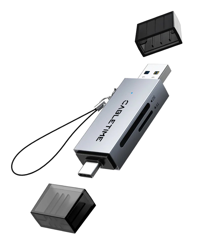 CABLETIME card reader CT-ACSD3-AG, SD/micro SD, USB/USB-C, 5Gbps, γκρι 1 CABLETIME card reader CT-ACSD3-AG
