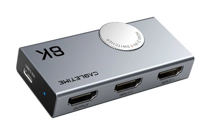 CABLETIME HDMI switch CT-HS8K2-AG, 2 σε 1, 8K/60Hz, 4K/120Hz, γκρι 1 CABLETIME HDMI switch CT-HS8K2-AG