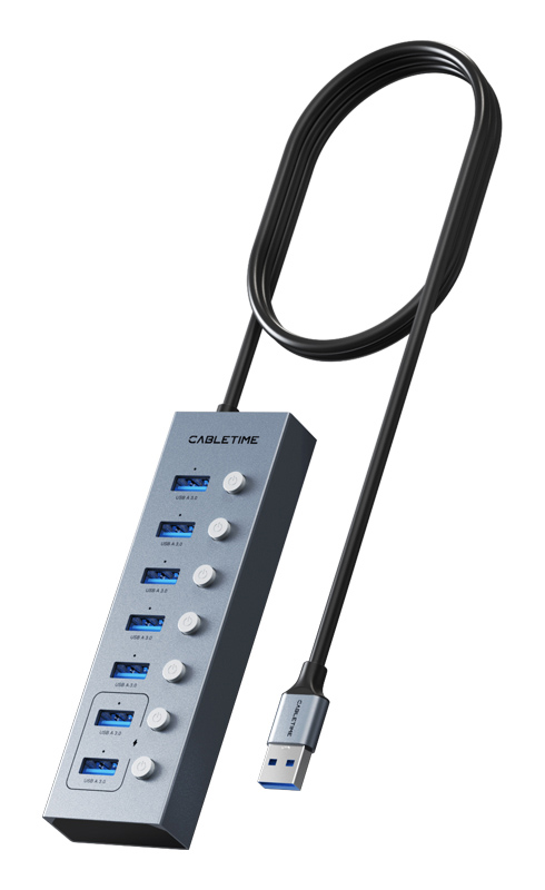 CABLETIME USB hub CT-HUBU7-AG, 7x θυρών, 5Gbps, USB σύνδεση, 1m, γκρι 1 CABLETIME USB hub CT-HUBU7-AG