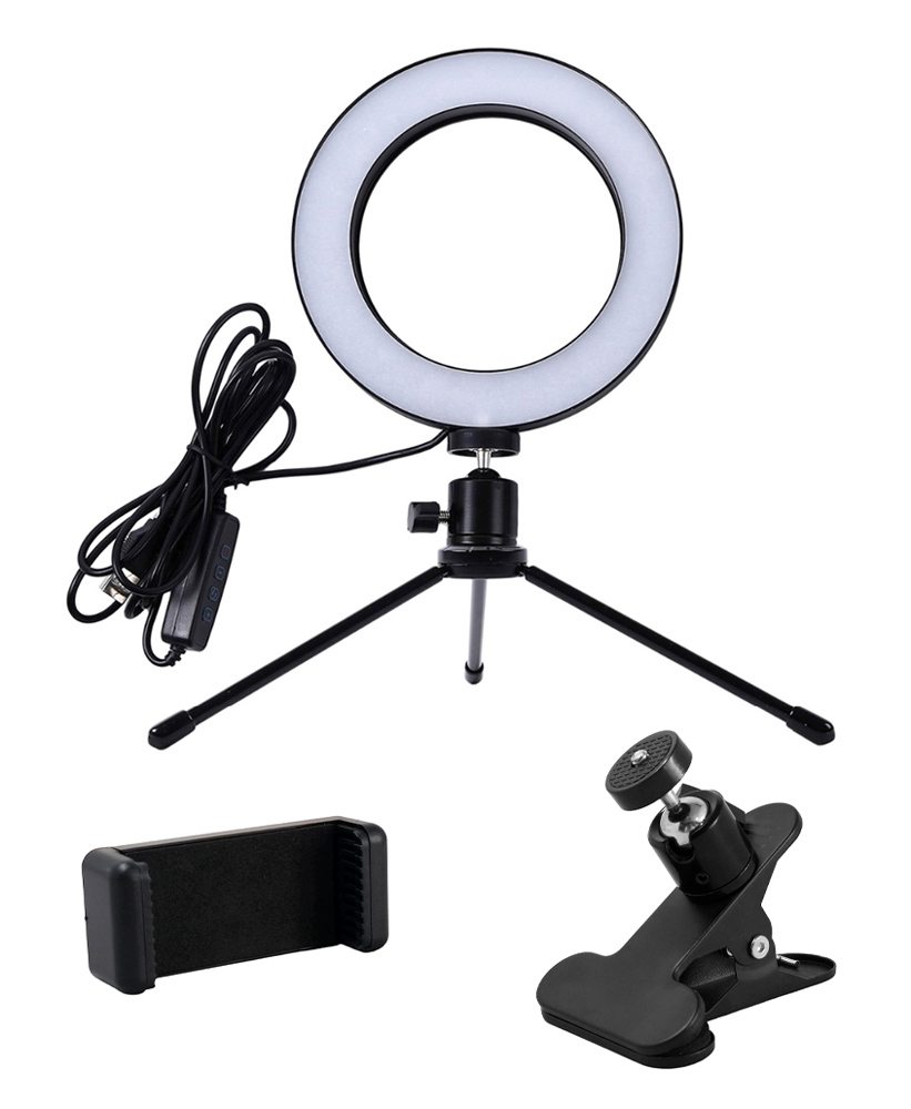 CABLETIME φωτιστικό δαχτυλίδι LED CT-LRL6-PB με μίνι τρίποδα & σφιγκτήρα, βάση smartphone, Φ16cm 1 CABLETIME φωτιστικό δαχτυλίδι LED CT-LRL6-PB με μίνι τρίποδα & σφιγκτήρα