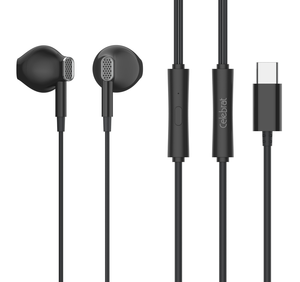 CELEBRAT earphones με μικρόφωνο D12, USB-C σύνδεση, Φ14.2mm, 1.2m, μαύρα 1 CELEBRAT earphones με μικρόφωνο D12