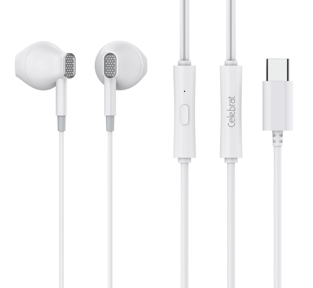 CELEBRAT earphones με μικρόφωνο D12, USB-C σύνδεση, Φ14.2mm, 1.2m, λευκά 1 CELEBRAT earphones με μικρόφωνο D12