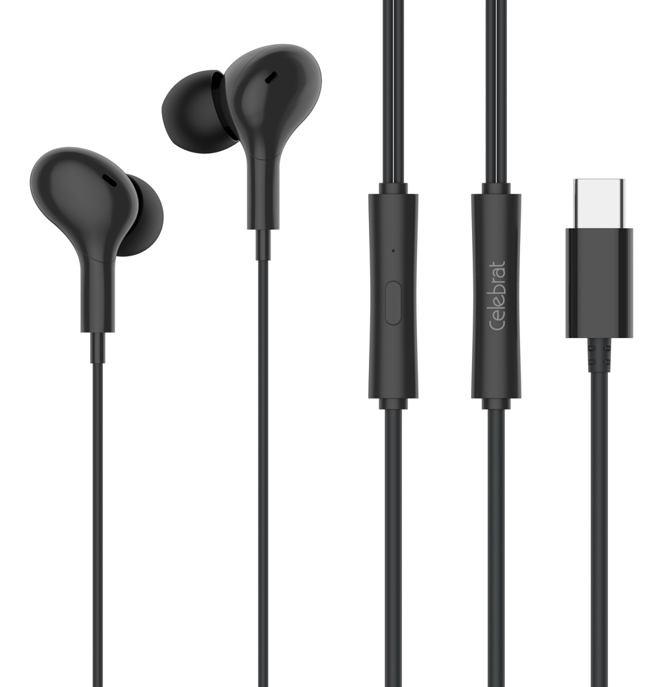 CELEBRAT earphones με μικρόφωνο D13, USB-C σύνδεση, Φ10mm, 1.2m, μαύρα 1 CELEBRAT earphones με μικρόφωνο D13