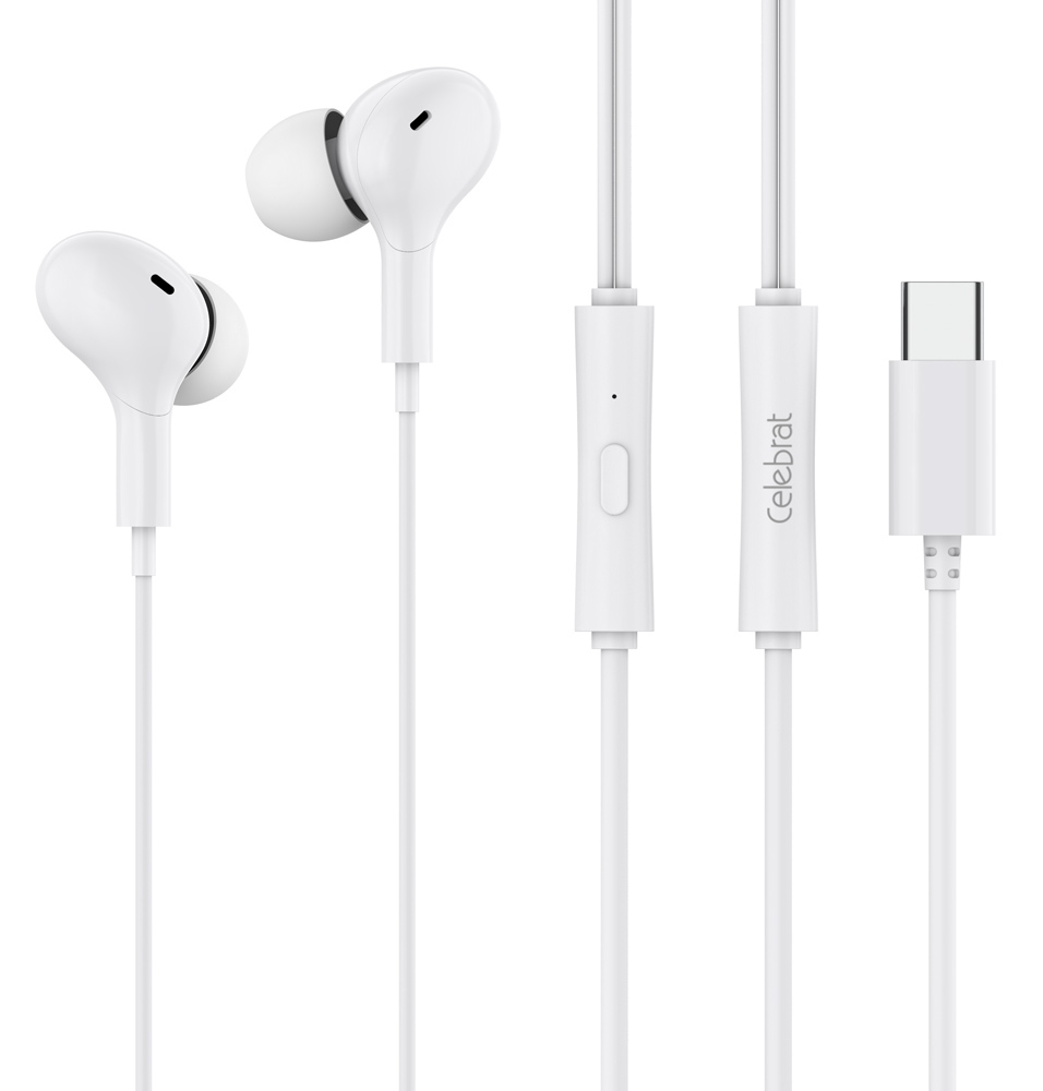 CELEBRAT earphones με μικρόφωνο D13, USB-C σύνδεση, Φ10mm, 1.2m, λευκά 1 CELEBRAT earphones με μικρόφωνο D13