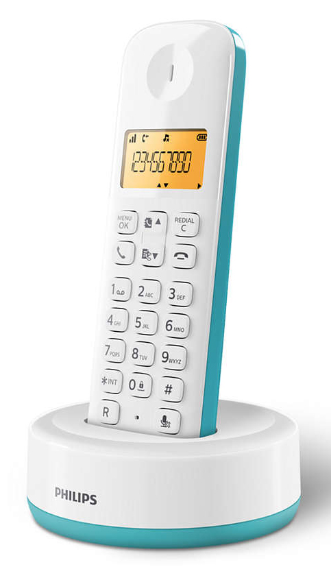 PHILIPS ασύρματο τηλέφωνο D1601T-34, με ελληνικό μενού, λευκό-πράσινο 1 PHILIPS ασύρματο τηλέφωνο D1601T-34