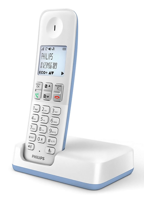 PHILIPS ασύρματο τηλέφωνο D2501S-34, με ελληνικό μενού, λευκό-μπλε 1 PHILIPS ασύρματο τηλέφωνο D2501S-34
