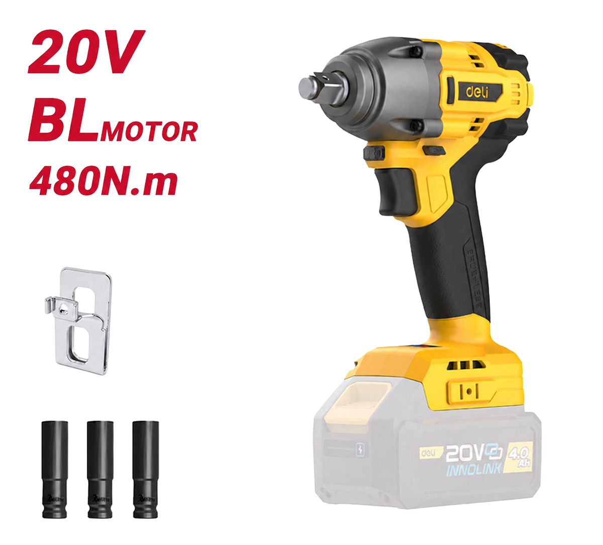 DELI κρουστικό μπουλονόκλειδο μπαταρίας DC235Z, Brushless, 20V, 480N.m, 1/2" 1 DELI κρουστικό μπουλονόκλειδο μπαταρίας DC235Z