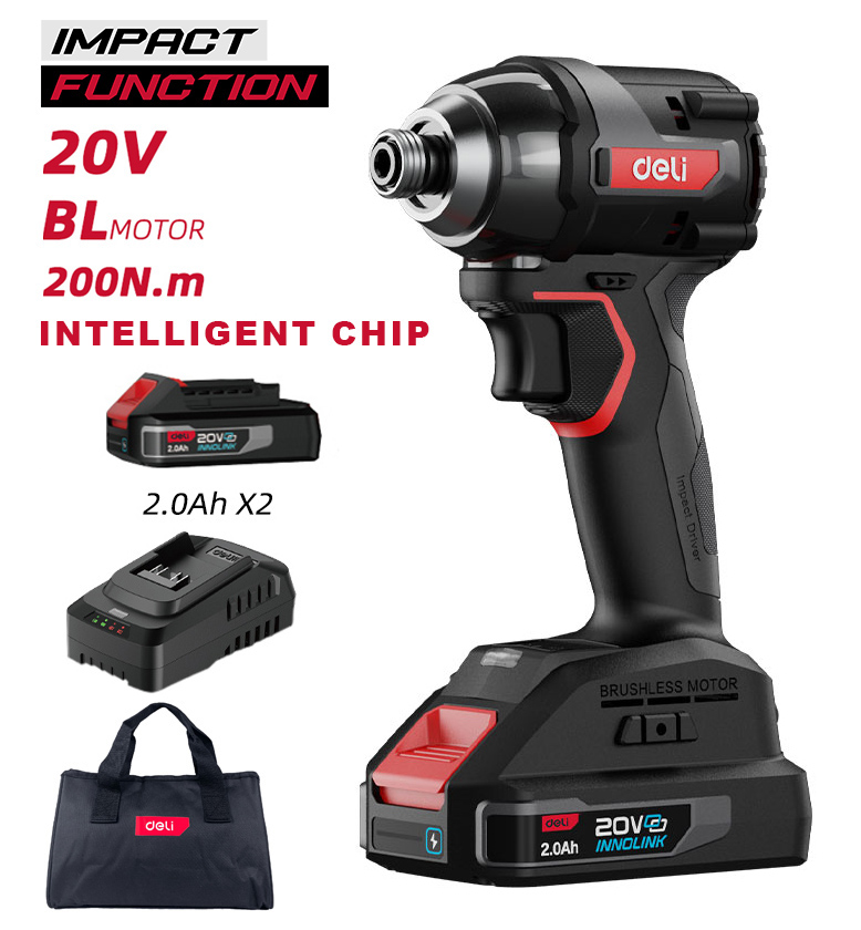 DELI παλμικό κατσαβίδι μπαταρίας DE-QZ20-1D2, Brushless, 20V, 2x 2Ah, 200N.m 1 DELI παλμικό κατσαβίδι μπαταρίας DE-QZ20-1D2