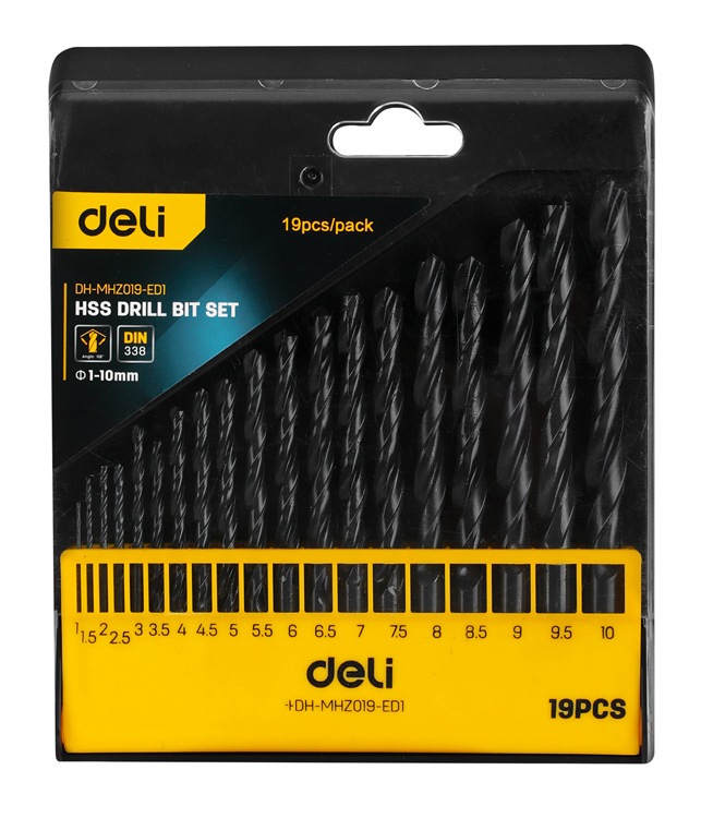 DELI σετ τρυπάνια DH-MHZ019-ED1 για σίδηρο HSS, 1-10mm, DIN 338, 19τμχ 1 DELI σετ τρυπάνια DH-MHZ019-ED1 για σίδηρο HSS