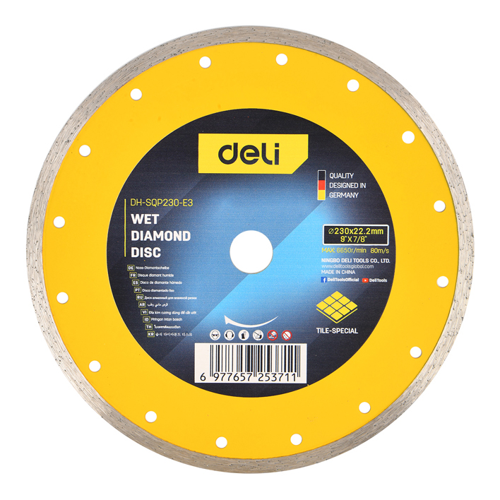 DELI δίσκος κοπής διαμαντέ DH-SQP230-E3, δομικών υλικών, 230mm, 6650rpm, wet 1 DELI δίσκος κοπής διαμαντέ DH-SQP230-E3
