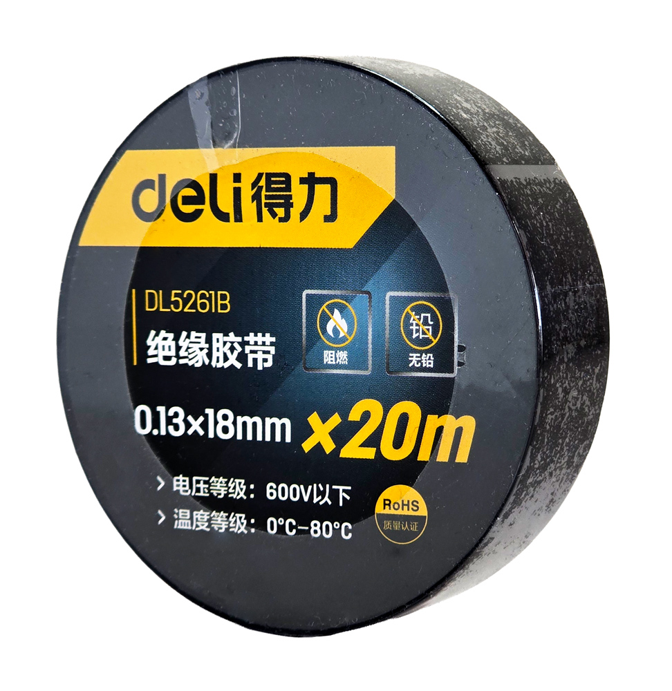DELI μονωτική ταινία υψηλής αντοχής DL5261B, 18mm x 20m, μαύρη 1 DELI μονωτική ταινία υψηλής αντοχής DL5261B
