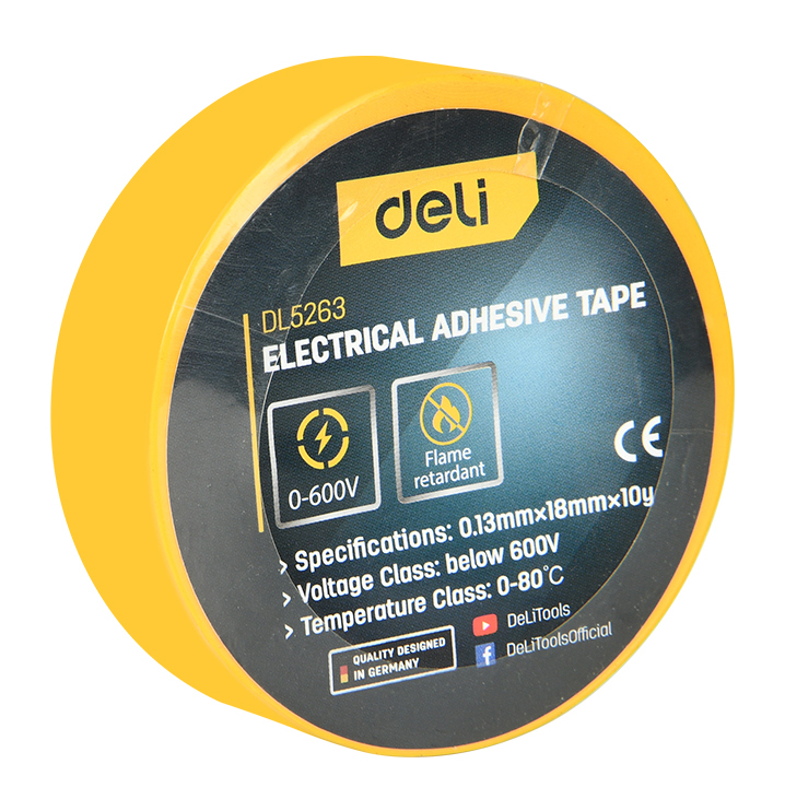 DELI μονωτική ταινία υψηλής αντοχής DL5263, 18mm x 9.15m, κίτρινη 1 DELI μονωτική ταινία υψηλής αντοχής DL5263