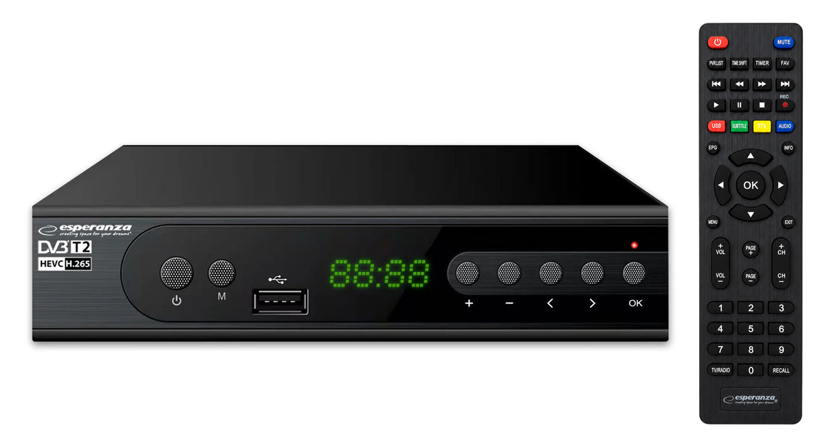 ESPERANZA ψηφιακός δέκτης EV106R, DVB-T2, Full HD, MPEG-4, H.265/HEVC, με PVR 1 ESPERANZA ψηφιακός δέκτης EV106R