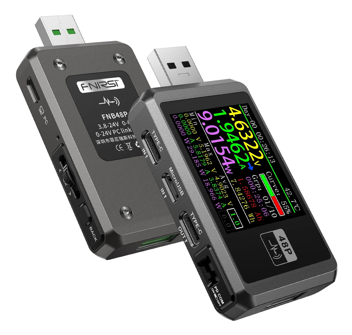 FNIRSI USB tester φόρτισης FNB48P, USB/micro USB/USB-C 1 FNIRSI USB tester φόρτισης FNB48P