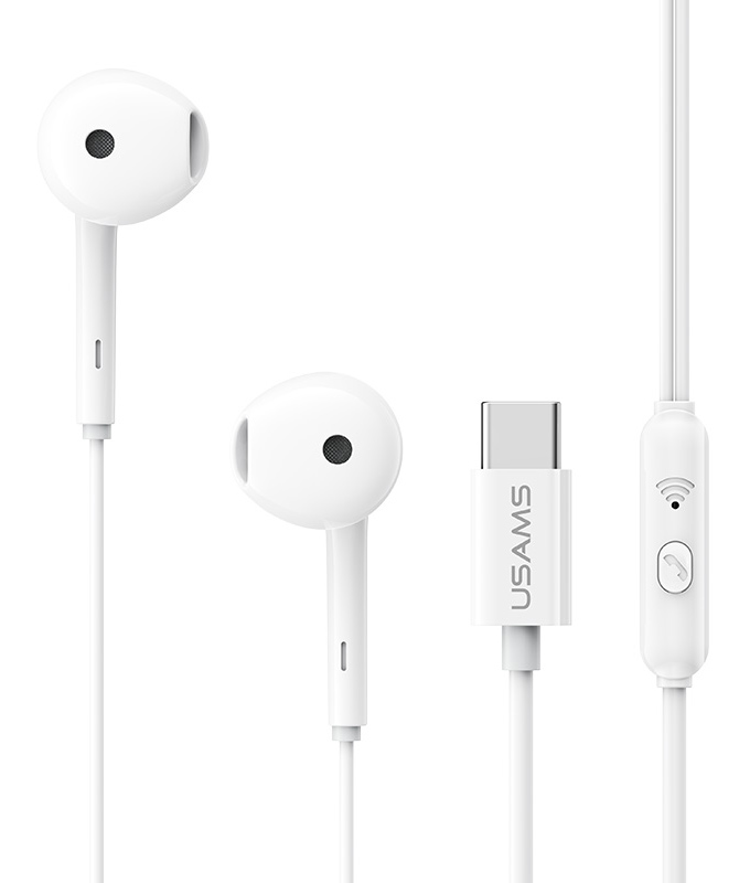 USAMS earphones με μικρόφωνο SJ771, USB-C σύνδεση, 1.2m, λευκά 1 USAMS earphones με μικρόφωνο SJ771