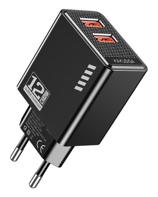 KAKUSIGA φορτιστής τοίχου KSC-1237, 2x USB, 12W, μαύρος 1 KAKUSIGA φορτιστής τοίχου KSC-1237