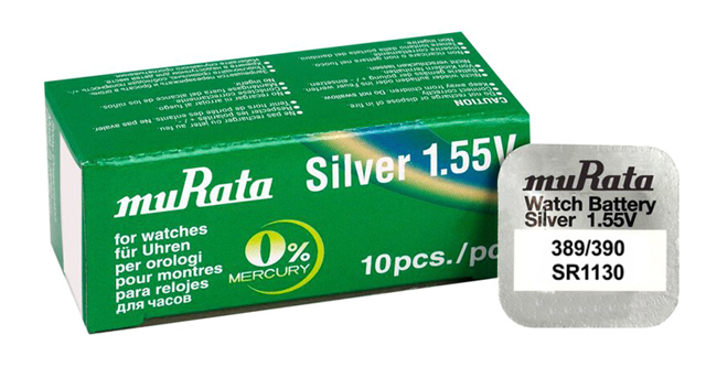 MURATA μπαταρία Silver Oxide για ρολόγια SR1130, 1.55V, No389/390, 10τμχ 1 MURATA μπαταρία Silver Oxide για ρολόγια SR1130