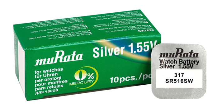 MURATA μπαταρία Silver Oxide για ρολόγια SR516SW, 1.55V, No317, 10τμχ 1 MURATA μπαταρία Silver Oxide για ρολόγια SR516SW