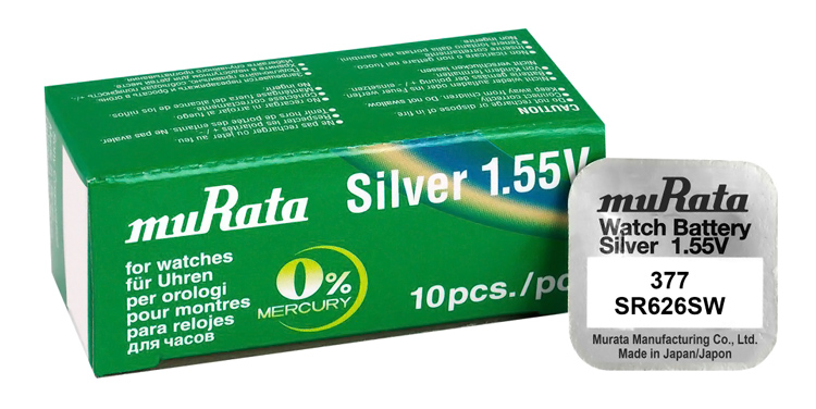MURATA μπαταρία Silver Oxide για ρολόγια SR626SW, 1.55V, No 377, 10τμχ 1 MURATA μπαταρία Silver Oxide για ρολόγια SR626SW
