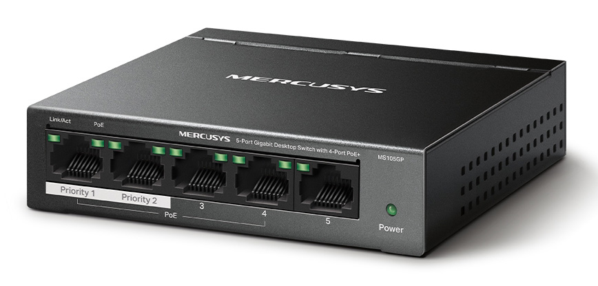 MERCUSYS Desktop Switch MS105GP, 5x 10/100/1000 Mbps, PoE+, V.3.0 1 MERCUSYS Desktop Switch MS105GP