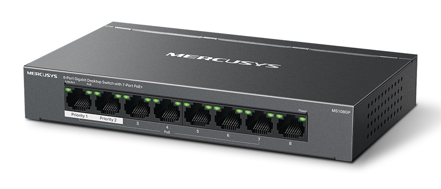 MERCUSYS Desktop Switch MS108GP, 8x 10/100/1000 Mbps, PoE+, V.1.20 1 MERCUSYS Desktop Switch MS108GP