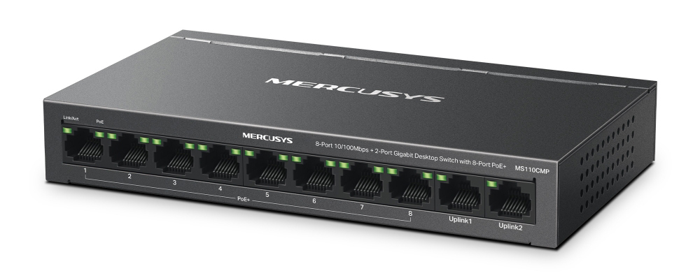 MERCUSYS Desktop Switch MS110CMP, 8x 10/100Mbps PoE+, 2x Gigabit, Ver. 1.0 1 MERCUSYS Desktop Switch MS110CMP