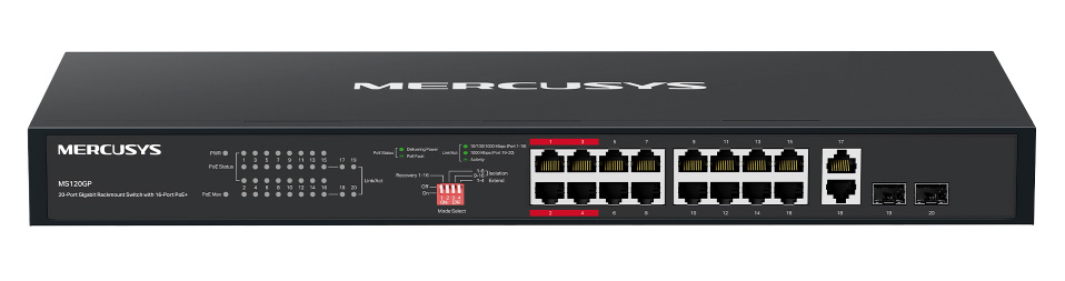 MERCUSYS rackmount switch MS120GP, 20x Gigabit θύρες, PoE+, V1.0 1 MERCUSYS rackmount switch MS120GP