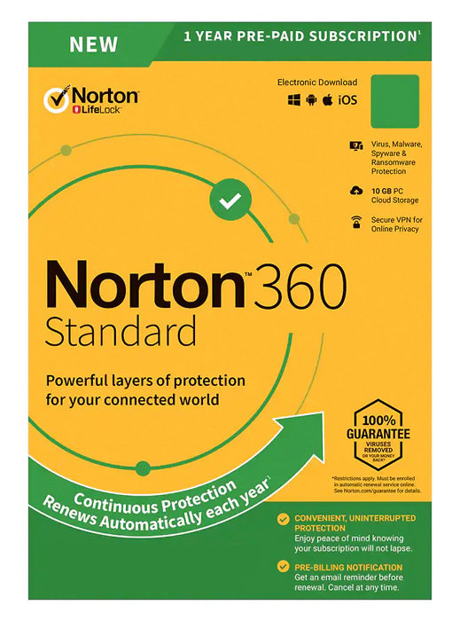 NORTON Antivirus 360 Standard ESD, 1 συσκευή, 10GB cloud, 1 έτος 1 NORTON Antivirus 360 Standard ESD