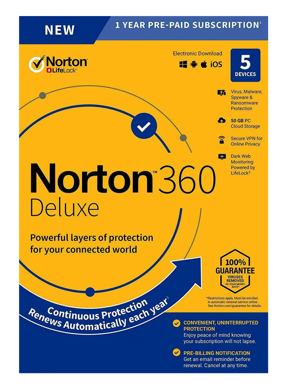 NORTON Antivirus 360 Deluxe ESD, 5 συσκευές, 50GB cloud, 1 έτος 1 NORTON Antivirus 360 Deluxe ESD
