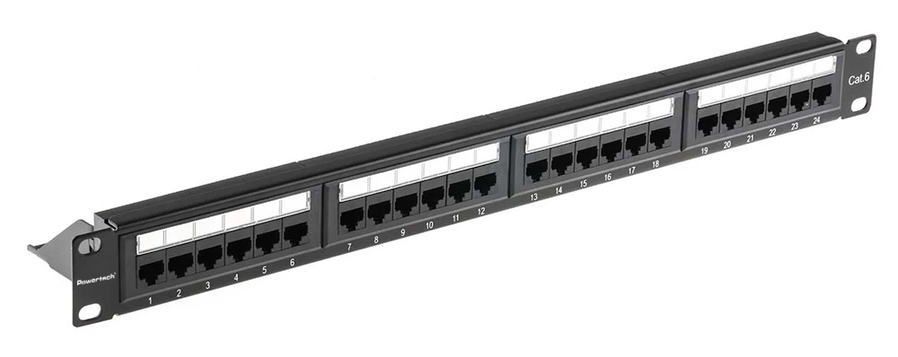 POWERTECH patch panel NETW-0046 για rack 19"/1U, 24 θυρών, CAT 6 UTP, μαύρο 1 POWERTECH patch panel NETW-0046 για rack 19"/1U