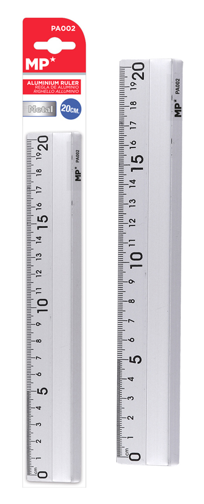 MP μεταλλικός χάρακας PA002, 20cm, ασημί 1 MP μεταλλικός χάρακας PA002