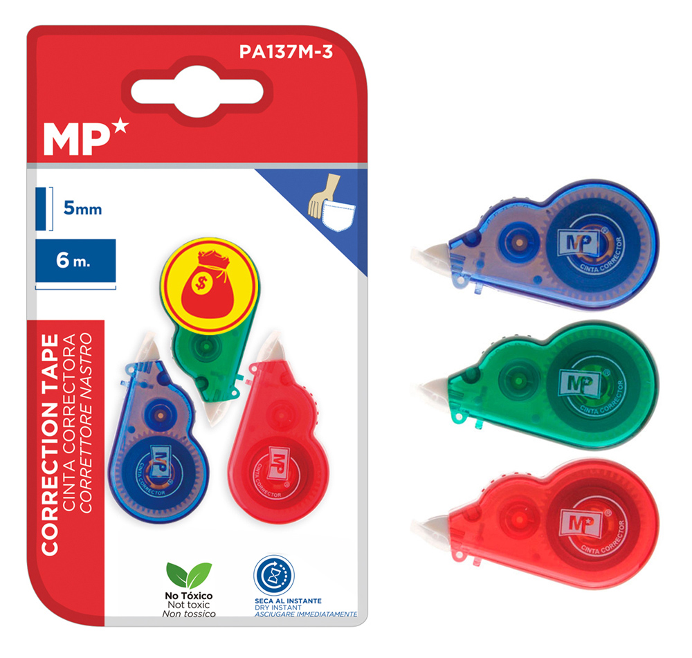 MP σετ διορθωτική ταινία PA137M-3, 5mm x 6m, μπλε/πράσινη/κόκκινη, 3τμχ 1 MP σετ διορθωτική ταινία PA137M-3
