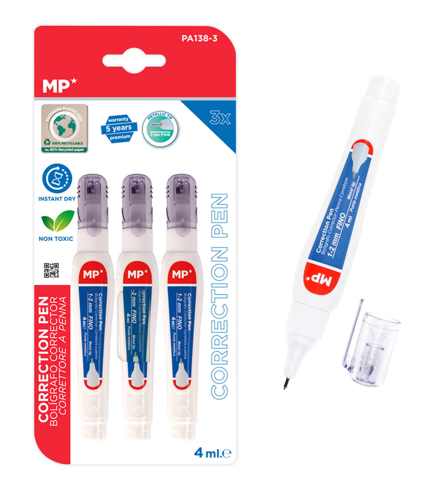 MP σετ διορθωτικό στυλό PA138-3C, 1-2mm, 4ml, 3τμχ 1 MP σετ διορθωτικό στυλό PA138-3C