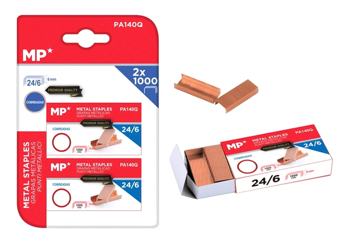 MP ανταλλακτικά συρραπτικού 24/6 PA140Q, copper plated, 2x 1000τμχ 1 MP ανταλλακτικά συρραπτικού 24/6 PA140Q