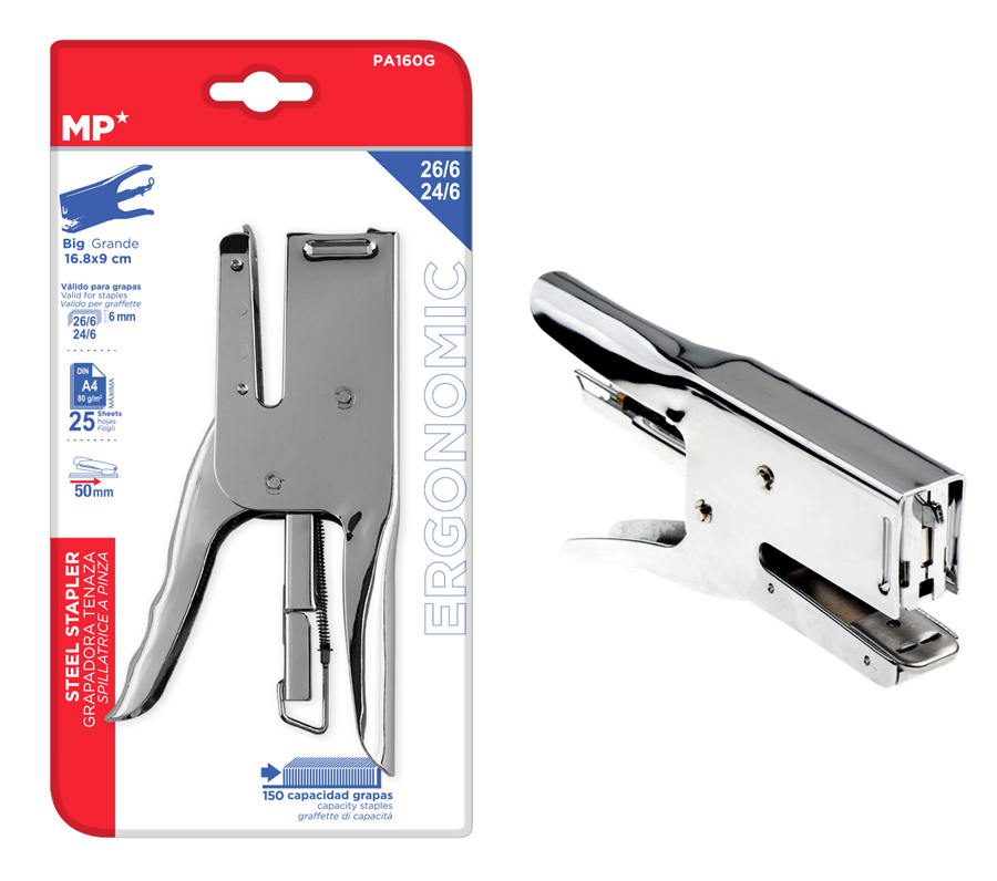MP μεταλλικό συρραπτικό PA160G, 16.8 x 9cm, 24/6-26/6, 25 φύλλα 1 MP μεταλλικό συρραπτικό PA160G