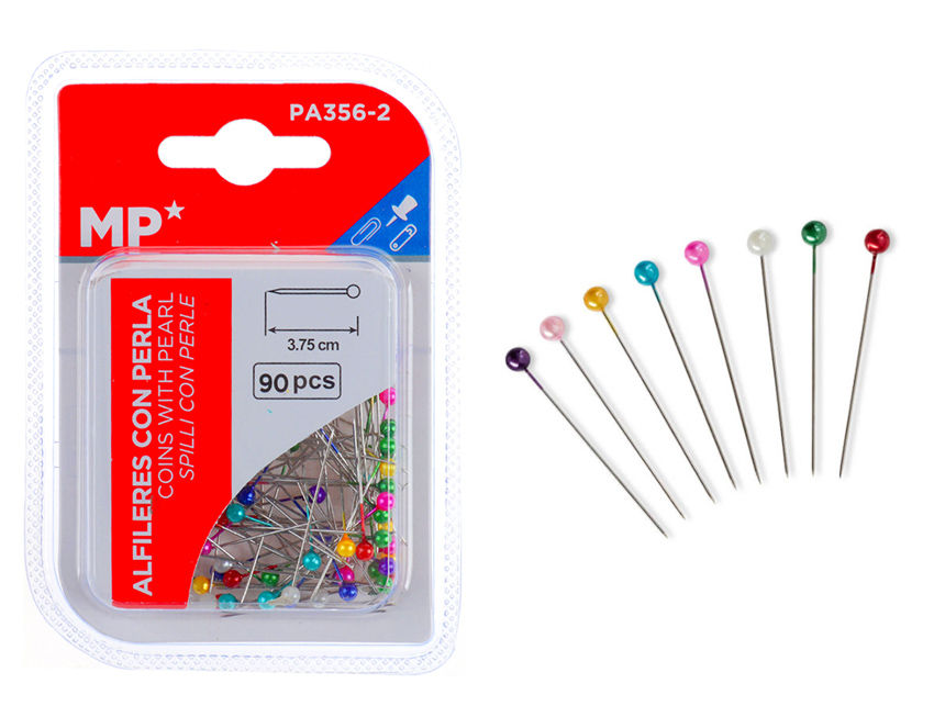 MP πινέζες με κεφάλι PA356-2, μεταλλικές, 3.75cm, πολύχρωμες, 90τμχ 1 MP πινέζες με κεφάλι PA356-2