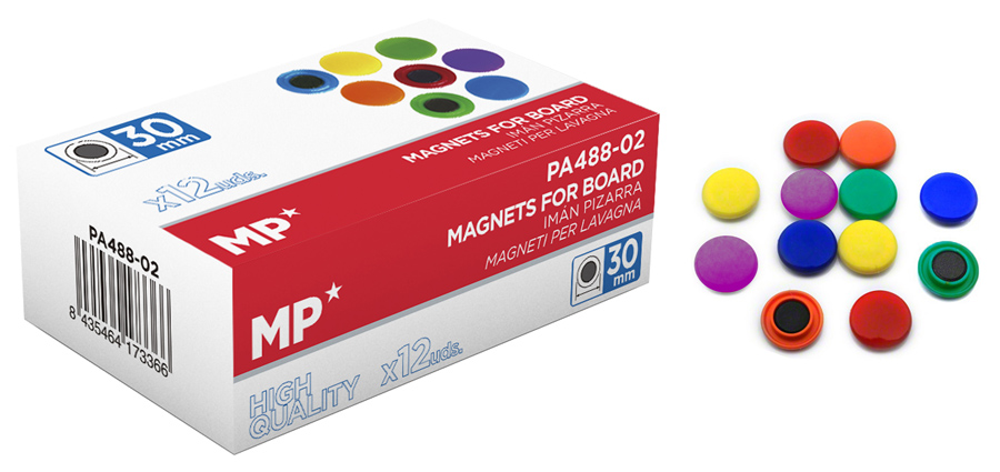 MP χρωματιστός μαγνήτης PA488-02, 30mm, 12τμχ 1 MP χρωματιστός μαγνήτης PA488-02
