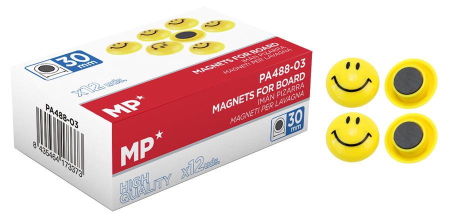 MP μαγνήτης smiley face PA488-03, 30mm, κίτρινος, 12τμχ 1 MP μαγνήτης smiley face PA488-03
