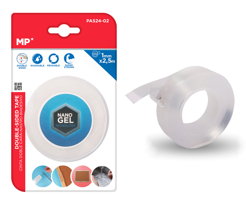MP κολλητική ταινία διπλής όψεως PA524-02, nano gel, 19mm x 2.5m, διάφανη 1 MP κολλητική ταινία διπλής όψεως PA524-02